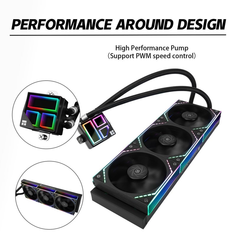 Thermalright مبرد وحدة المعالجة المركزية Aio الأسود فريزن إنفينيتي 360، مراوح TL-M12*3 PWM، مبرد مياه وحدة المعالجة المركزية، مرآة إنفينيتي ARGB، تبريد سائل لوحدة المعالجة المركزية 360: LGA1851/1700/1150/1151/1200/2011، تبريد مياه الكمبيوتر - Image 4
